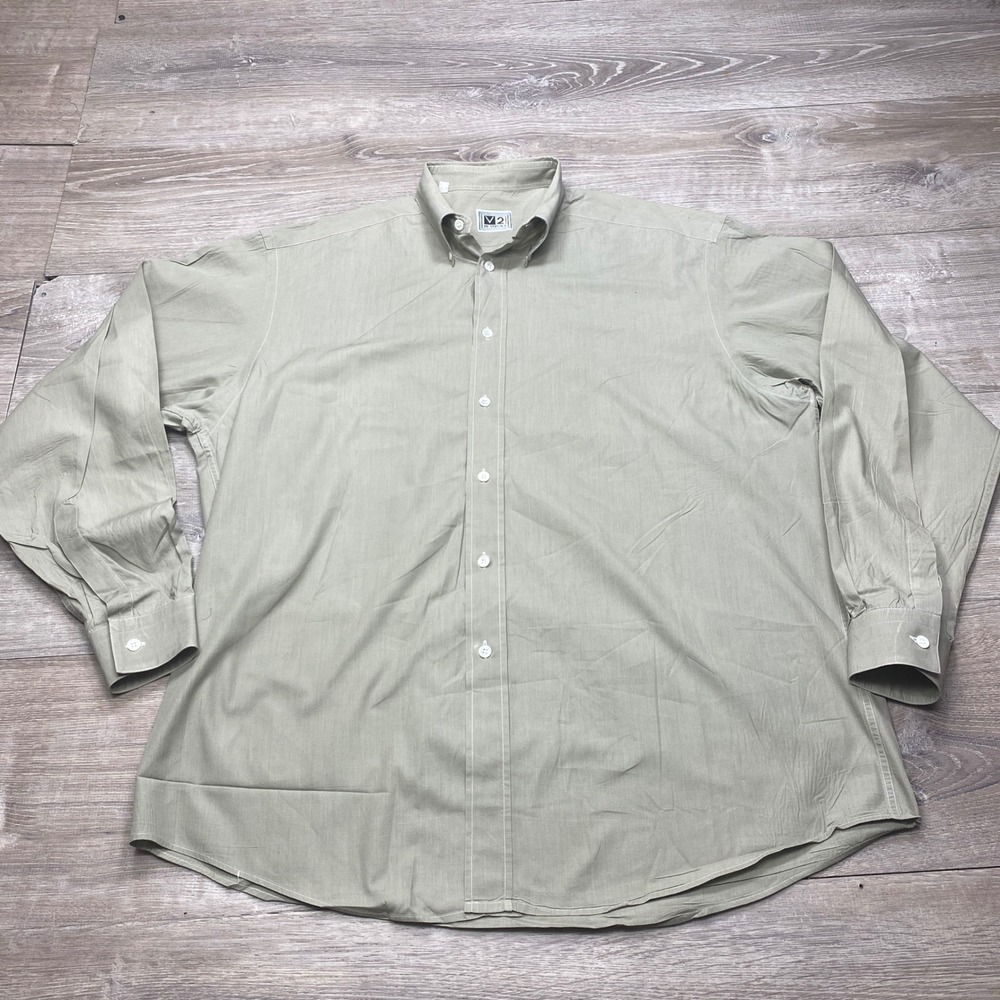V2 by Versace Button Down Shirt Mens 16 Olive Green Long Sleeve Vintage Italian